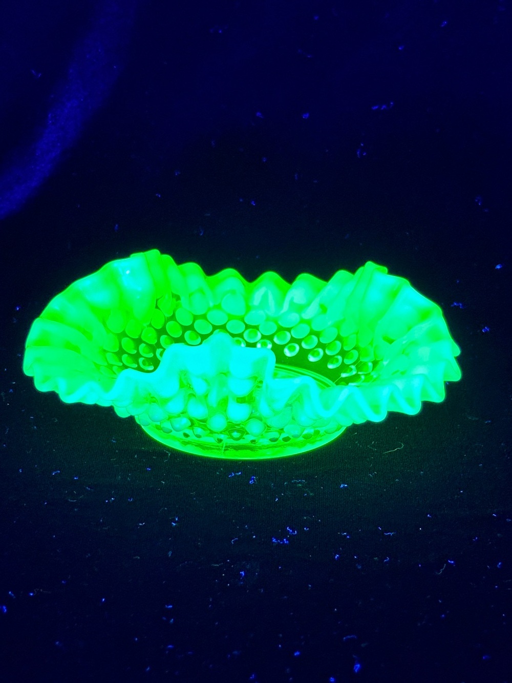 Vintage Fenton Green Opalescent Hobnail Uranium Glass Candy Dish
